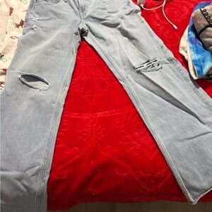 Classic Light Blue Distressed baggy Leg Jeans